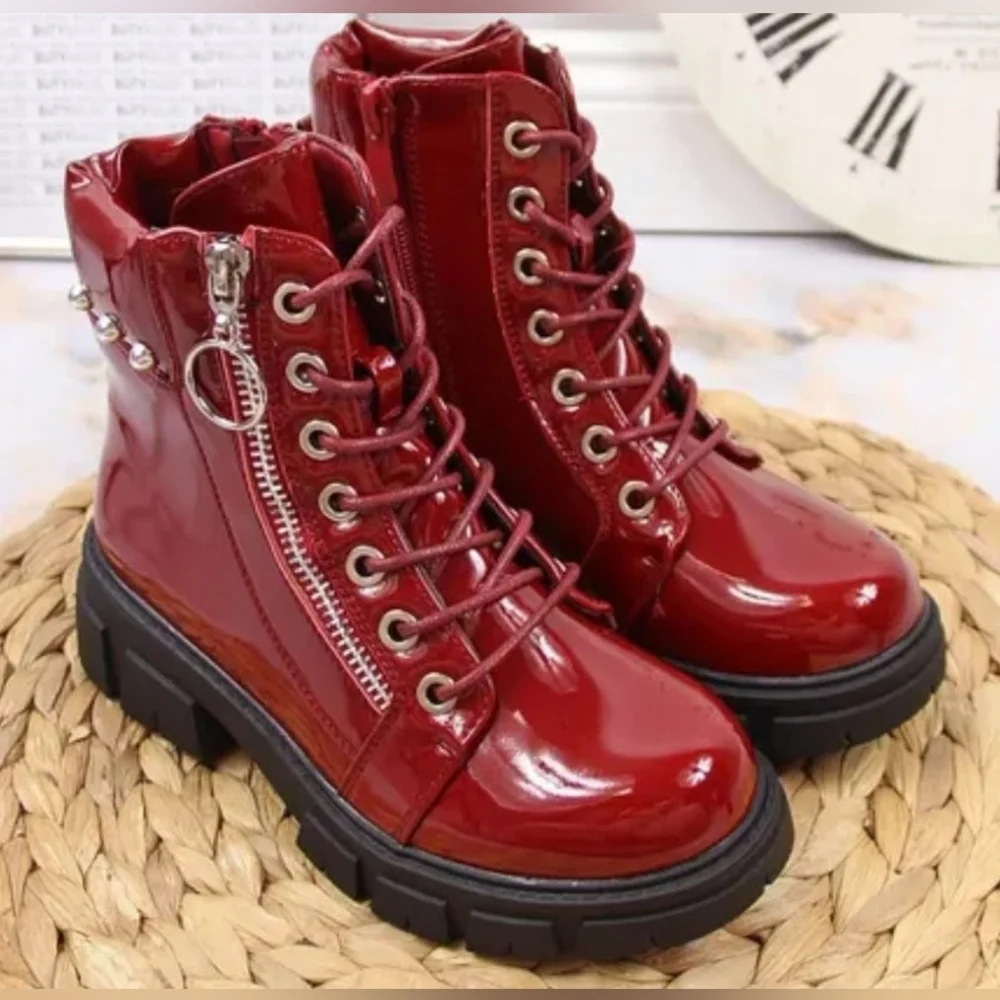 Red Patent Combat Boots